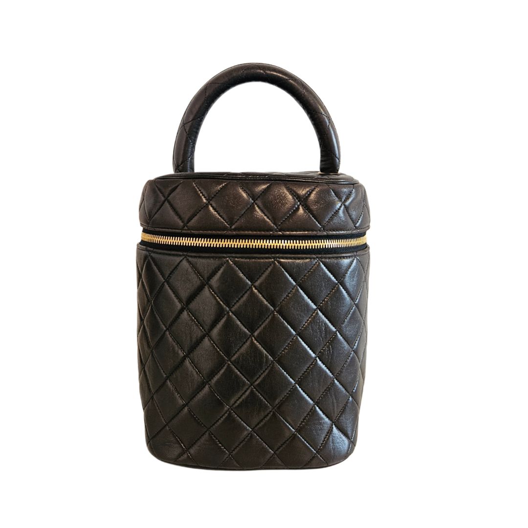 Chanel Dark Brown Quilted lambskin Leather Vanity Case