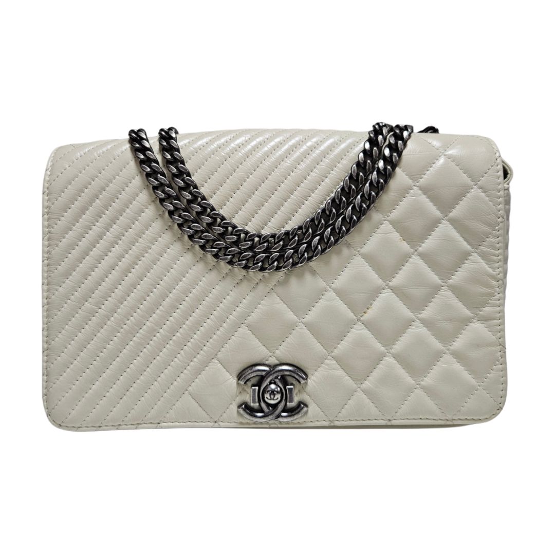 Chanel Cream CC Coco Leather Boy Large Flap Bag