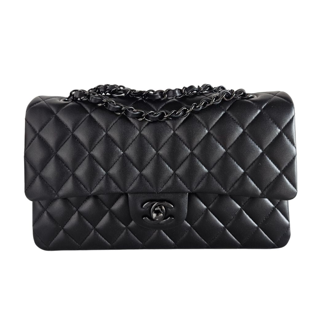 Chanel Black Leather Medium Double Flap Black Hardware Bag