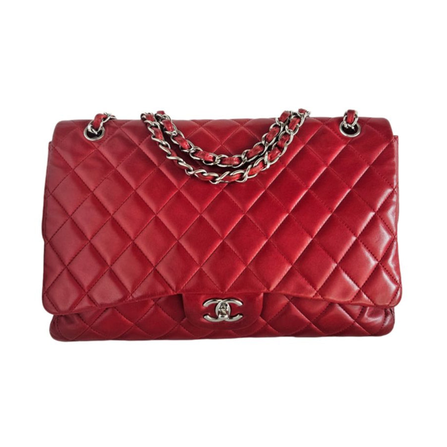 Chanel Red Leather Maxi Classic Single Flap Shoulder Bag