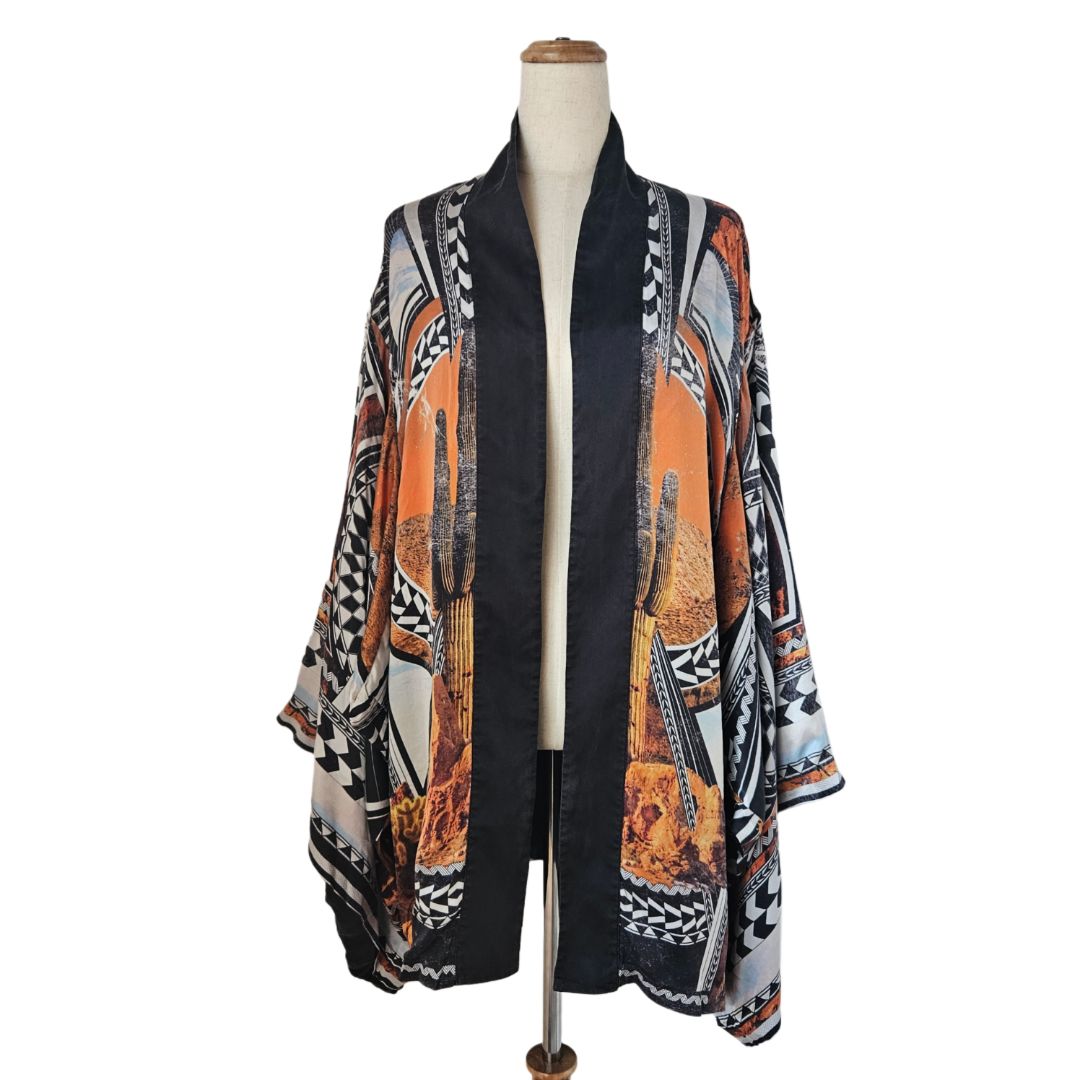 Balmain Tricolor Printed Wide Sleeve Kaftan Cardigan