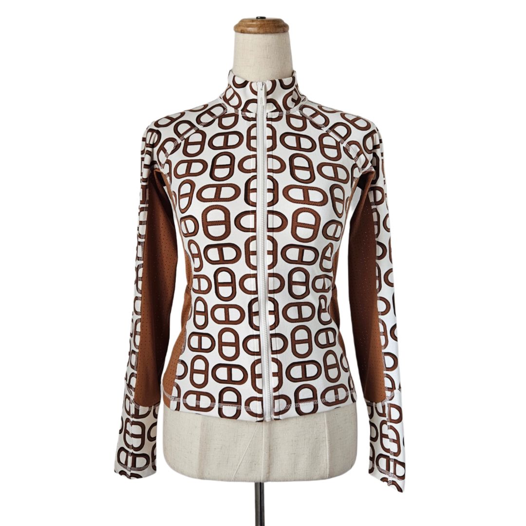 Hermès White and Brown Chaine Adjusted Zip Jacket