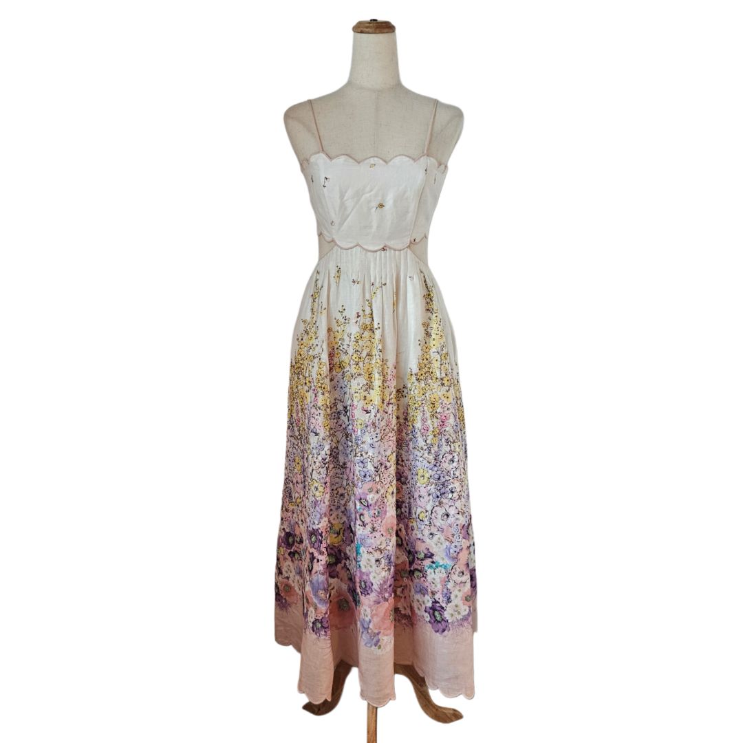 Zimmermann Multicolor Floral Print Sleeveless Open Back Midi Dress