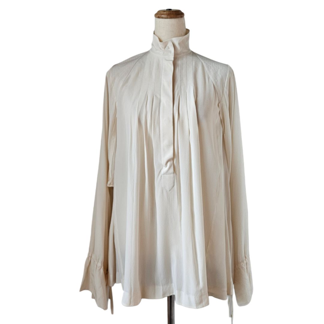 Fendi Cream Pleated Cut Out Long Sleeve Blouse