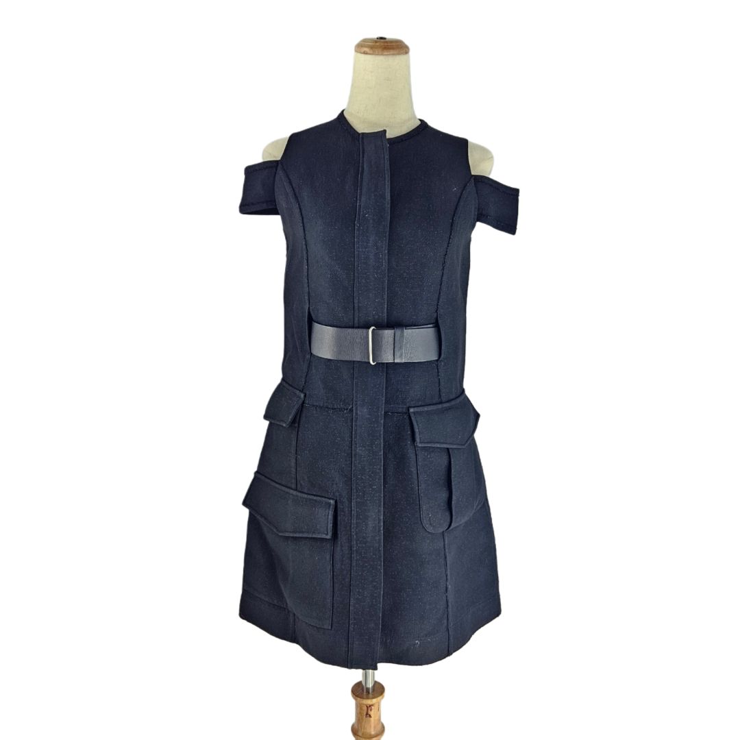 Victoria Beckham Black W/ Pocket Details Belted Sleeveless Midi Dress