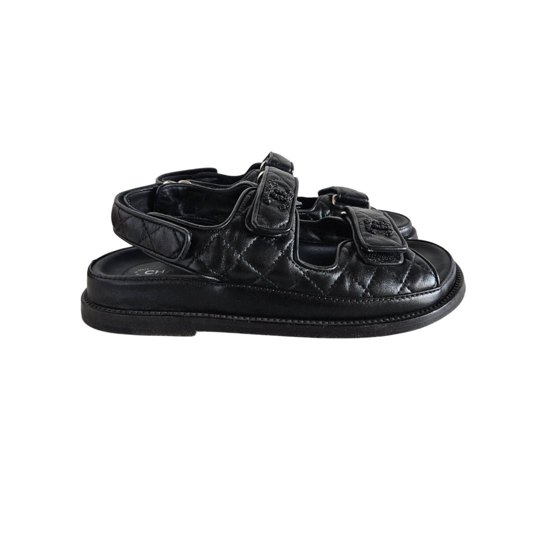 Chanel Black with Black Hardware Dad Sandals, 37.5C