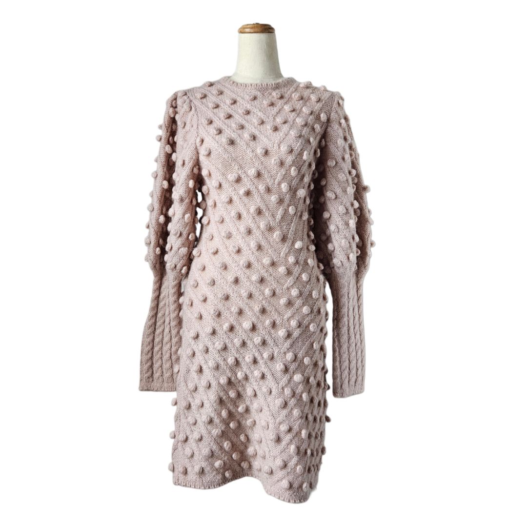 Zimmermann Light Pink Pompom Sweater Midi Dress