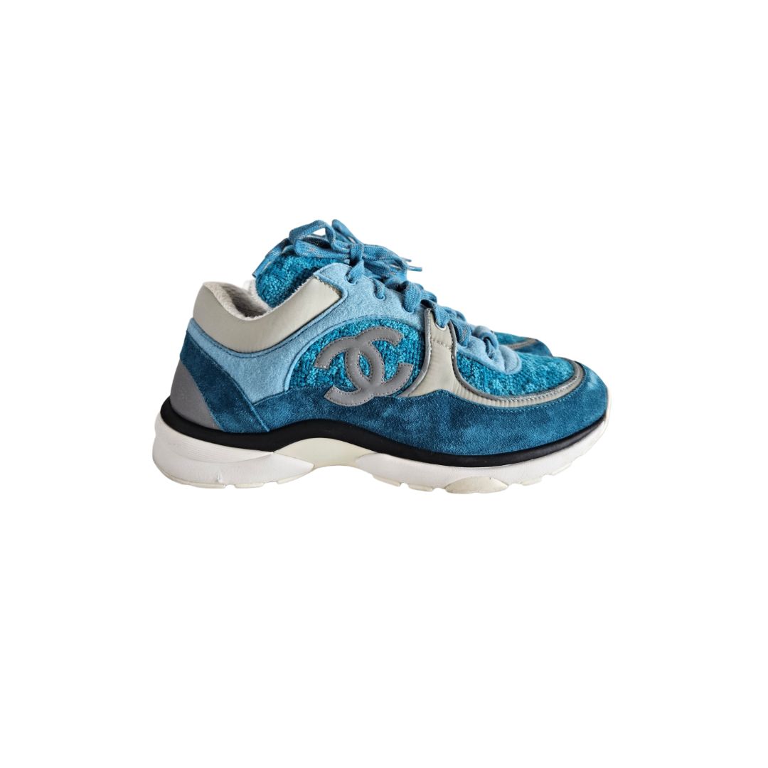 Chanel Blue Tweed and Suede Sneakers, size 38