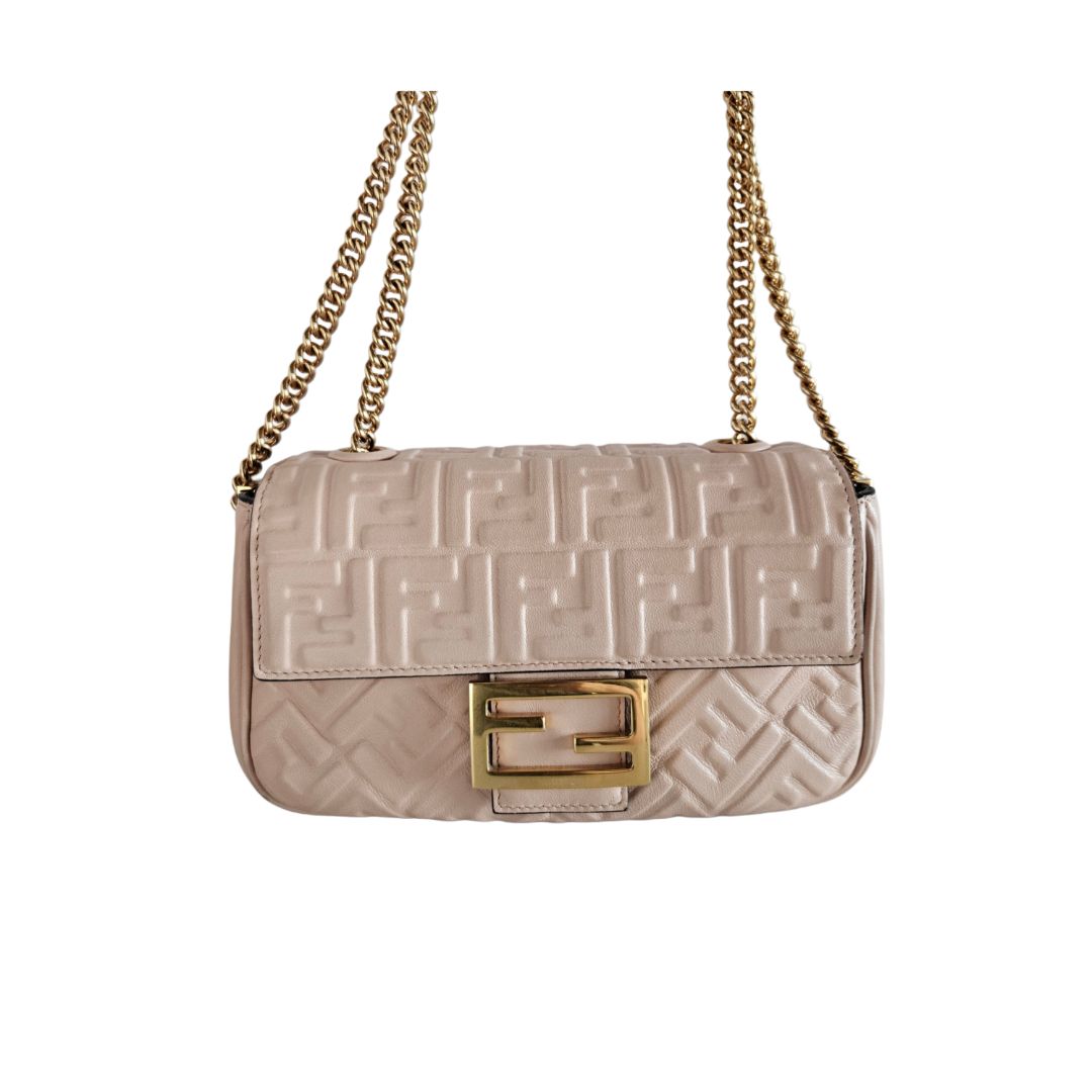 Fendi Pink Embossed Baguette Chain Shoulder Bag,