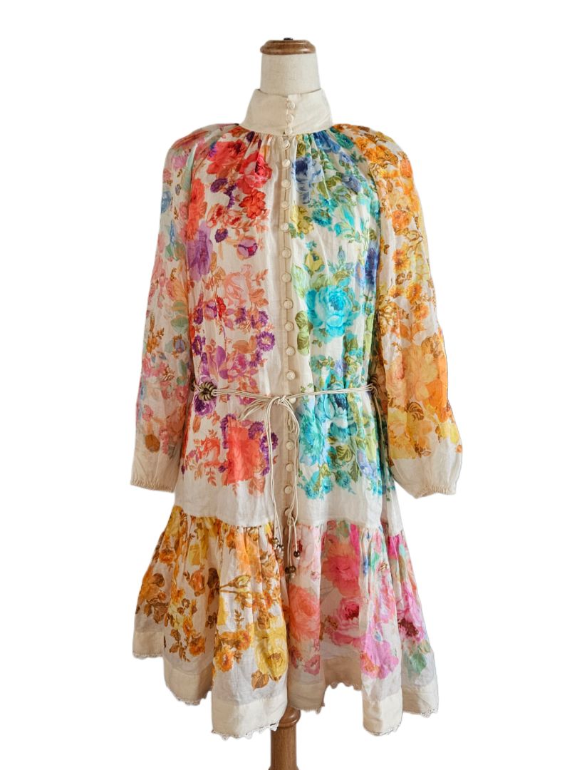 Zimmermann Multicolor Raie Lantern Mini Dress