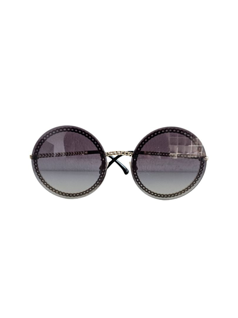 Chanel Metal Grey Lens Chain Round Strap Sunglasses
