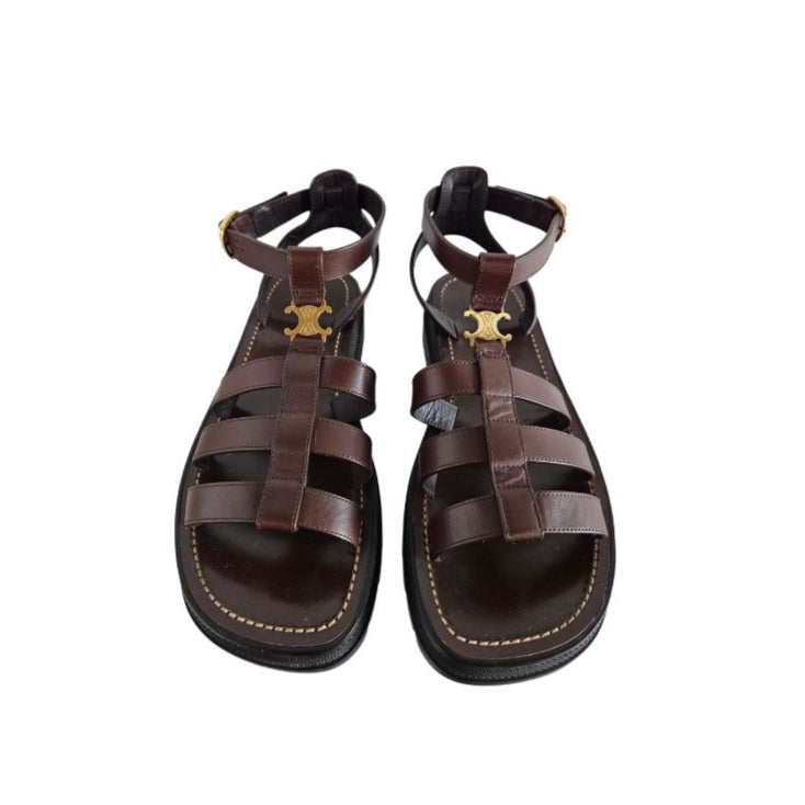 Celine Brown Leather Clea Sandals, size 40