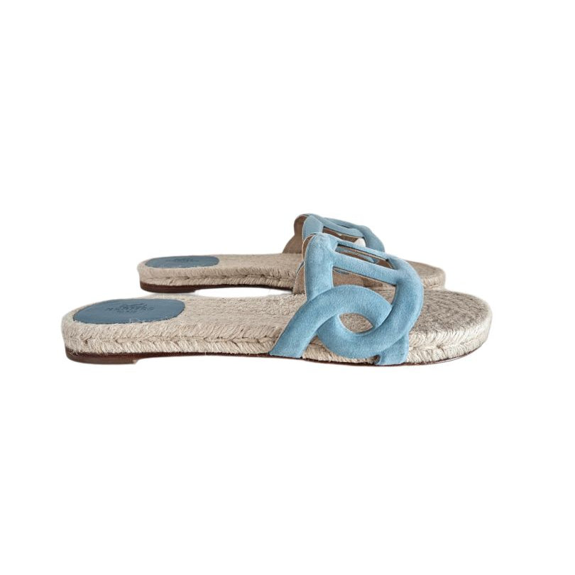 Hermes Bleu Citadin Famosa Espadrilles Napa Leather, size 39