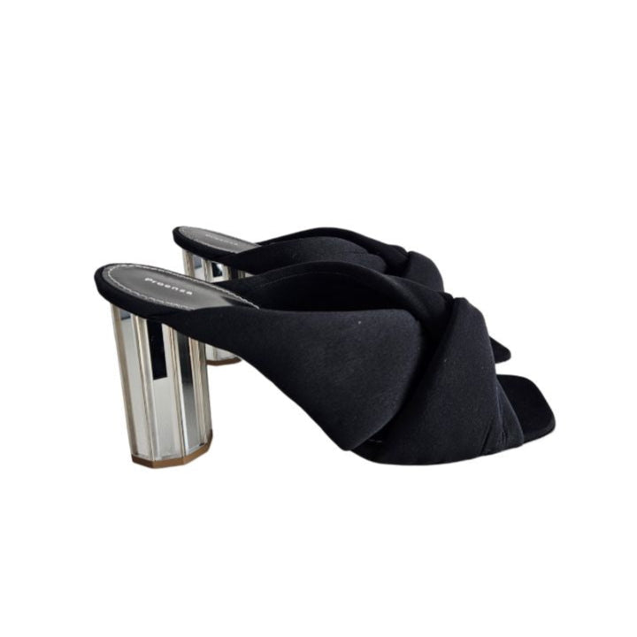Proenza Schouler Black Fabric Criss Cross Heel w/ Geometric Glass Block Heel, size 39
