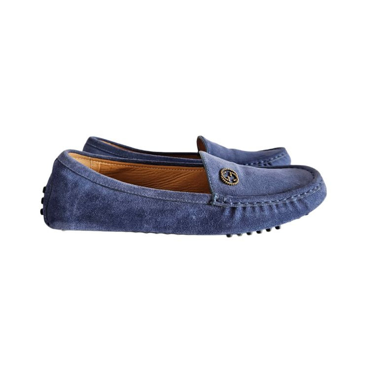 Gucci Blue Suede With GG Black On Vamp Loafer, size 39