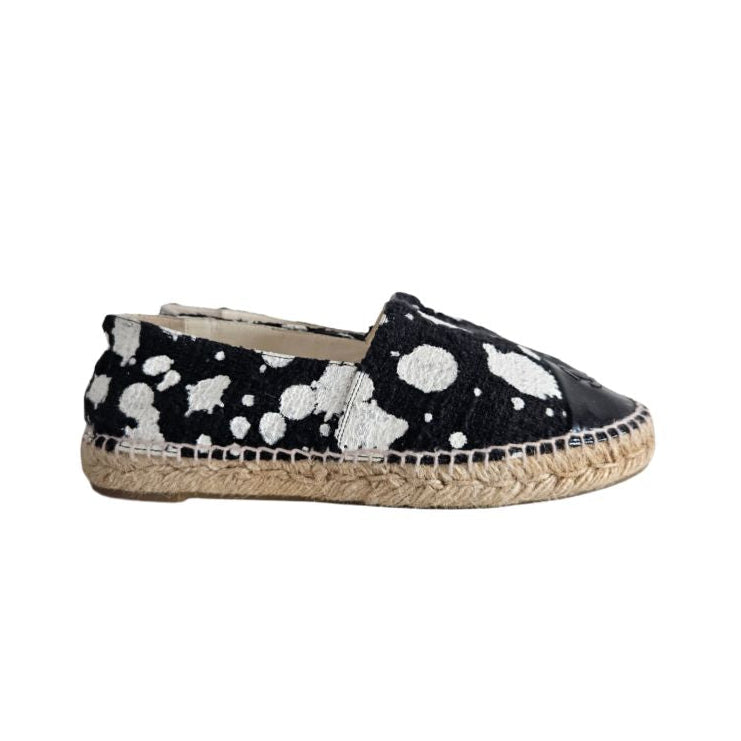 Chanel Black With White Spots Espadrille Slip On, size 39