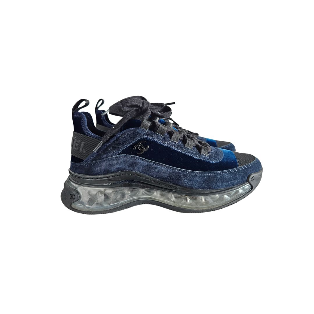 Chanel Black and Blue Velvet Sneakers, size 39