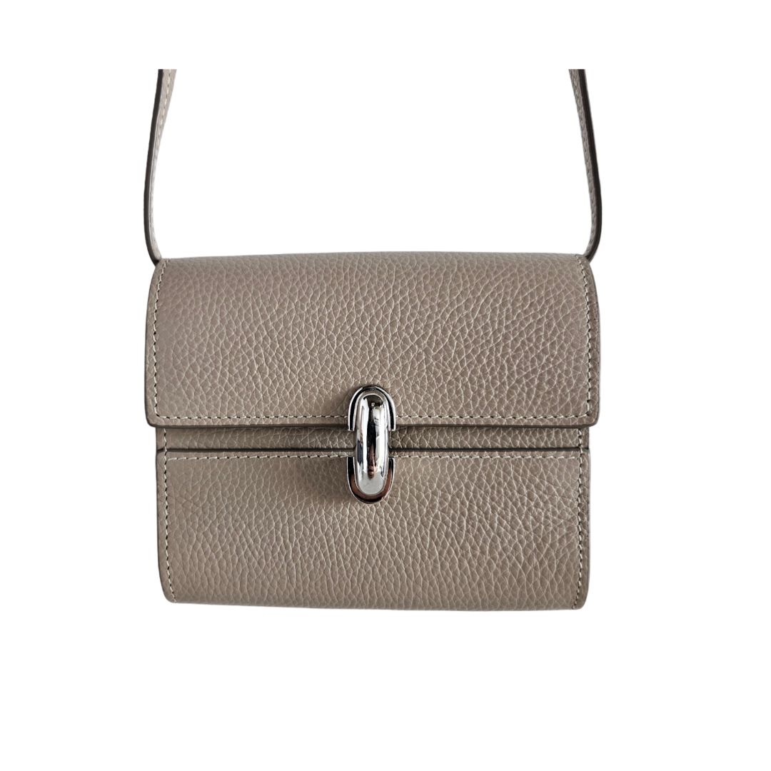Savette Grey Micro Leather Crossbody Card Holder Bag