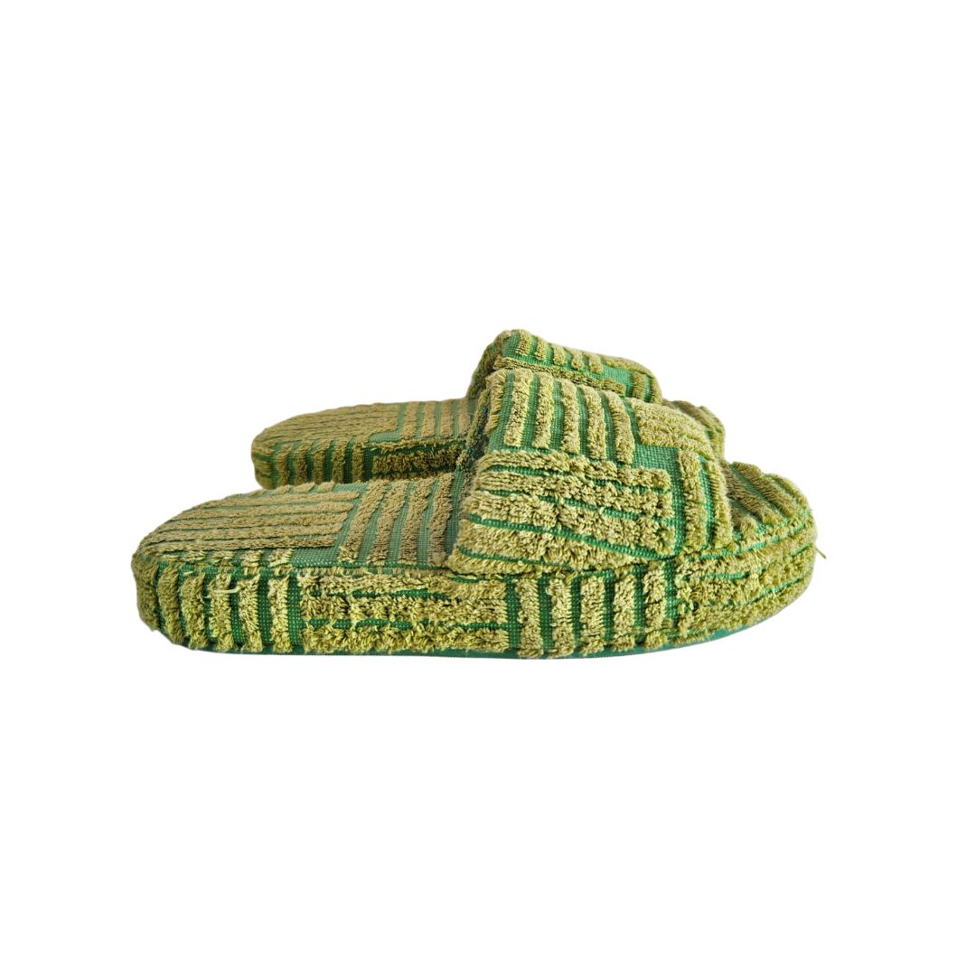 Bottega Veneta Green and Lime Yellow Terry Cloth Flat Slides, size 38