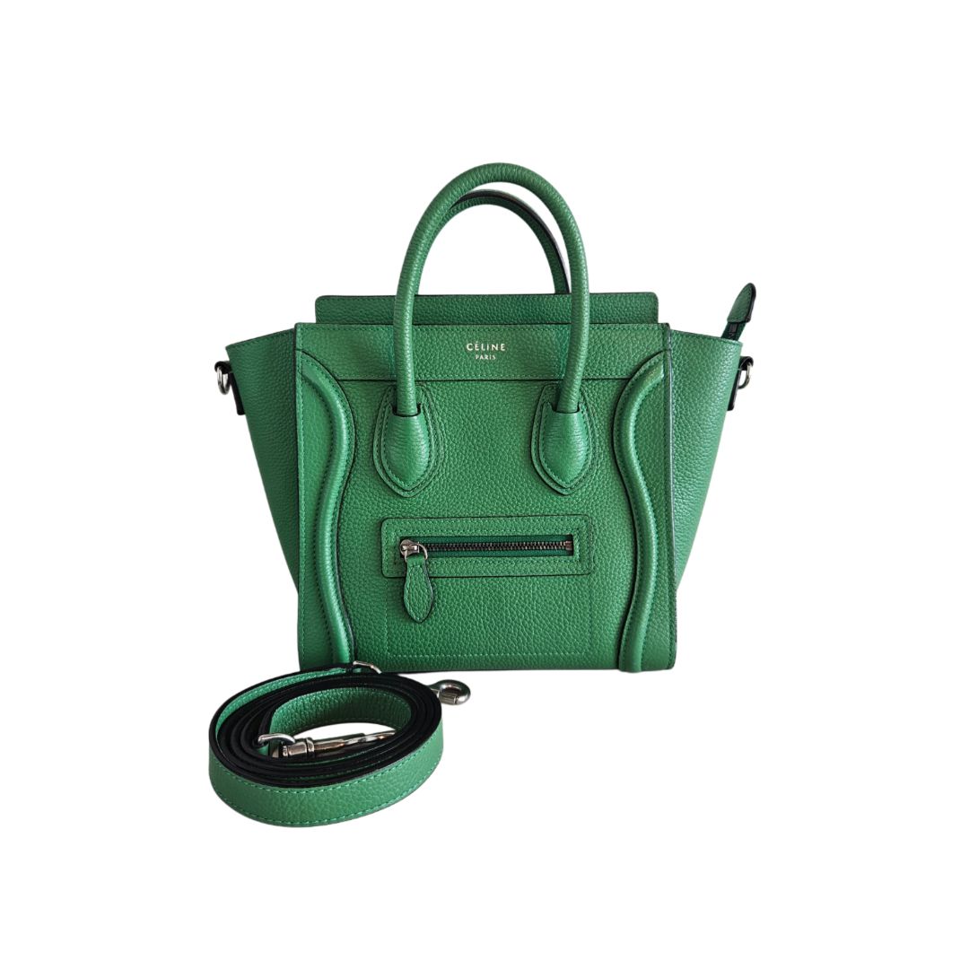 Celine Nano Luggage Green Leather Tote Bag