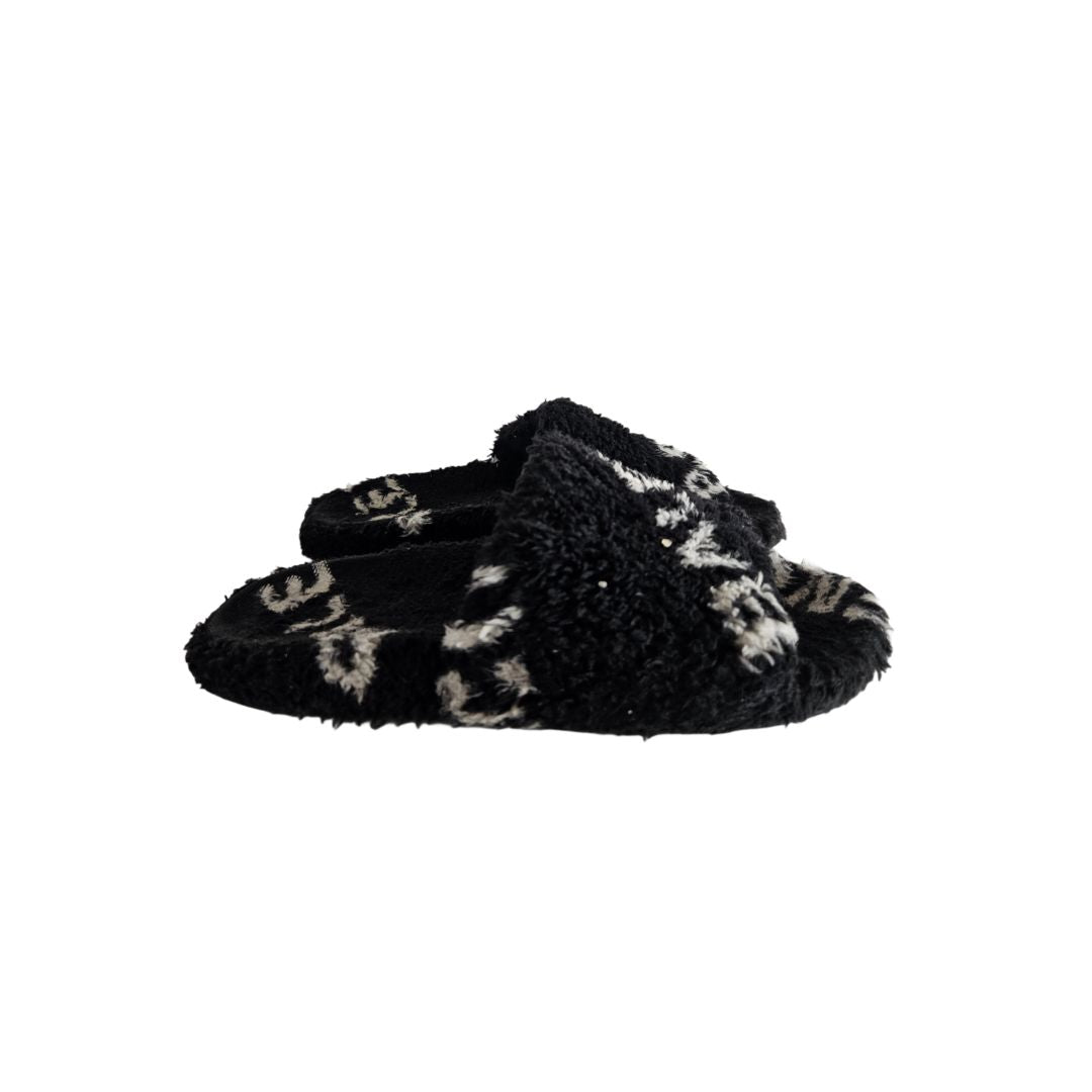 Balenciaga Black Shearling Logo Flat Slide, size 38