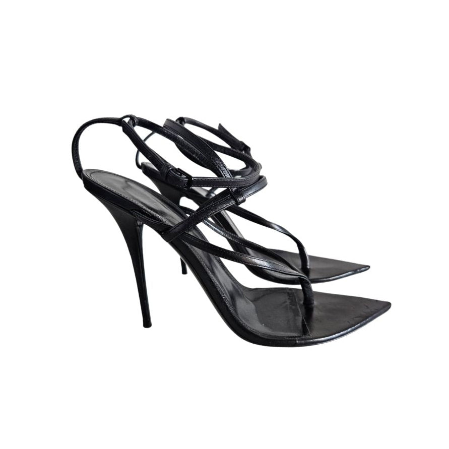 Saint Laurent Black Pointed Toe Strappy Sandals size 38.5