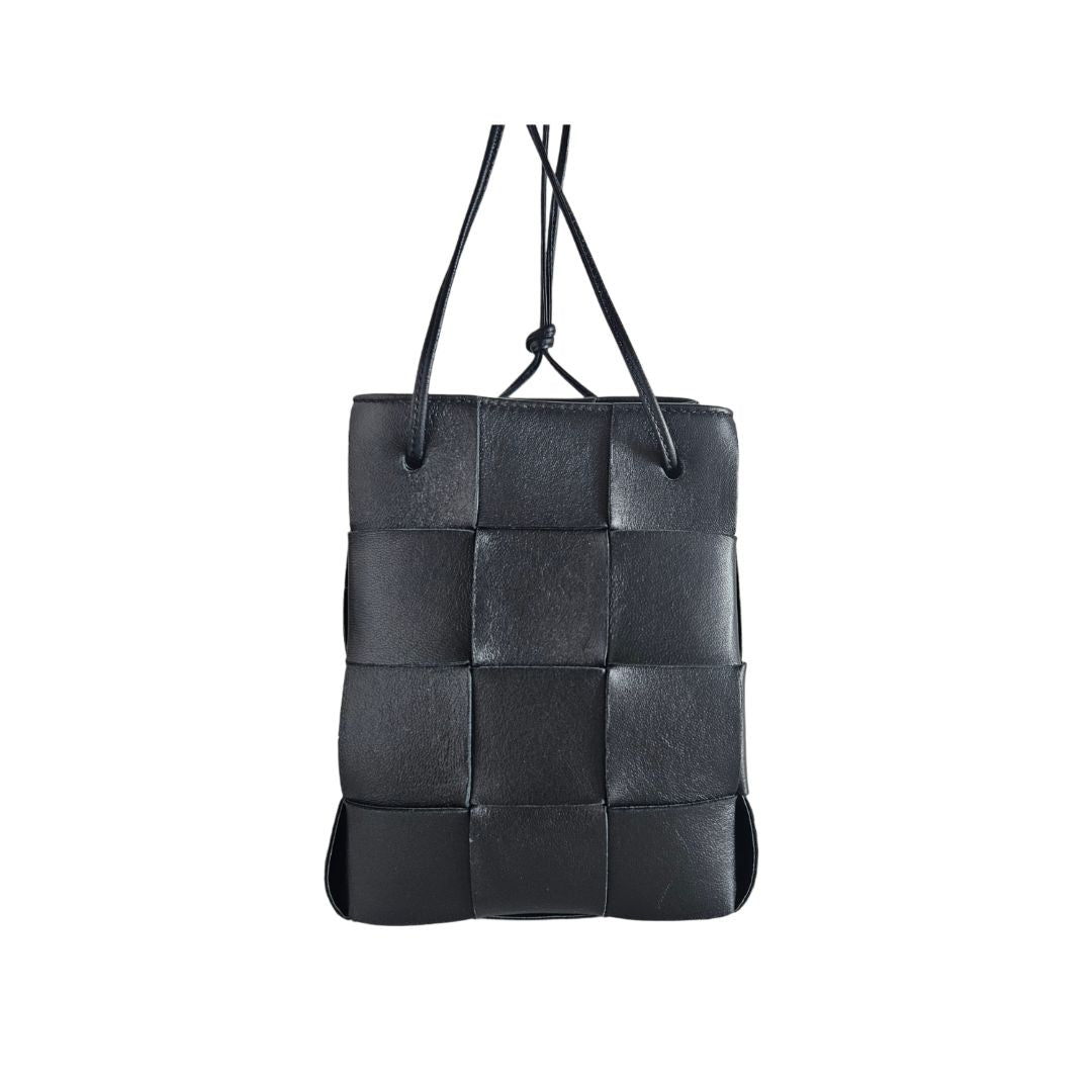 Bottega Veneta Black Leather Mini Cassette Bucket Bag