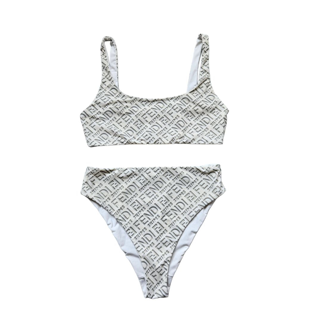 Fendi Grey/White FF Logo Two Piece Swimsuit