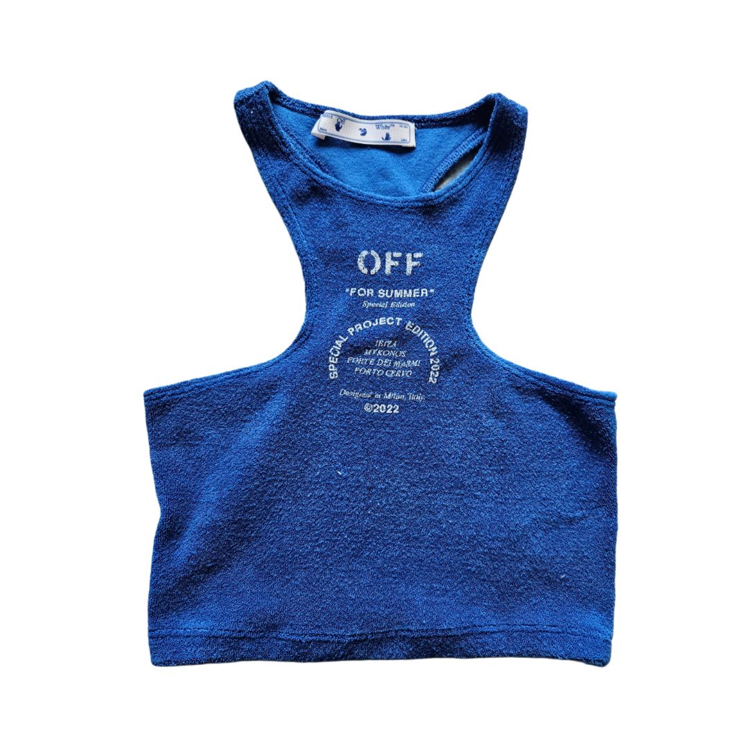 Off-White Blue Logo Print Stretch Crop Tank Top
