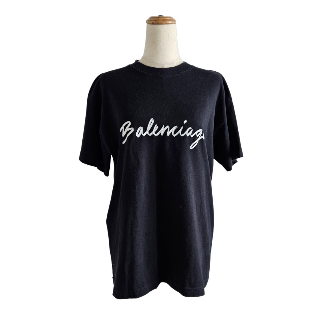 Balenciaga Black with Logo Cursive Print T Shirt
