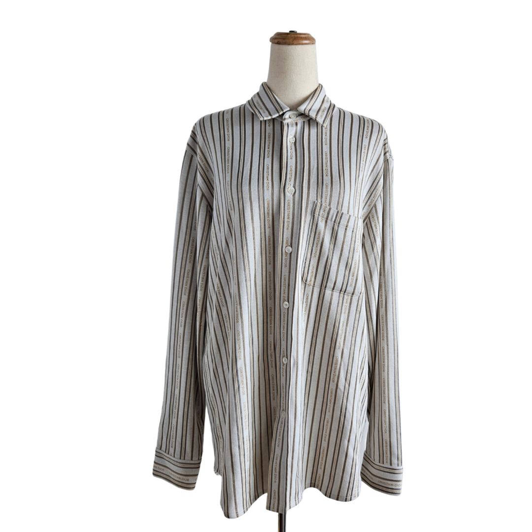 Christian Dior Stripped Logo Beige/Gold Print Long Shirt