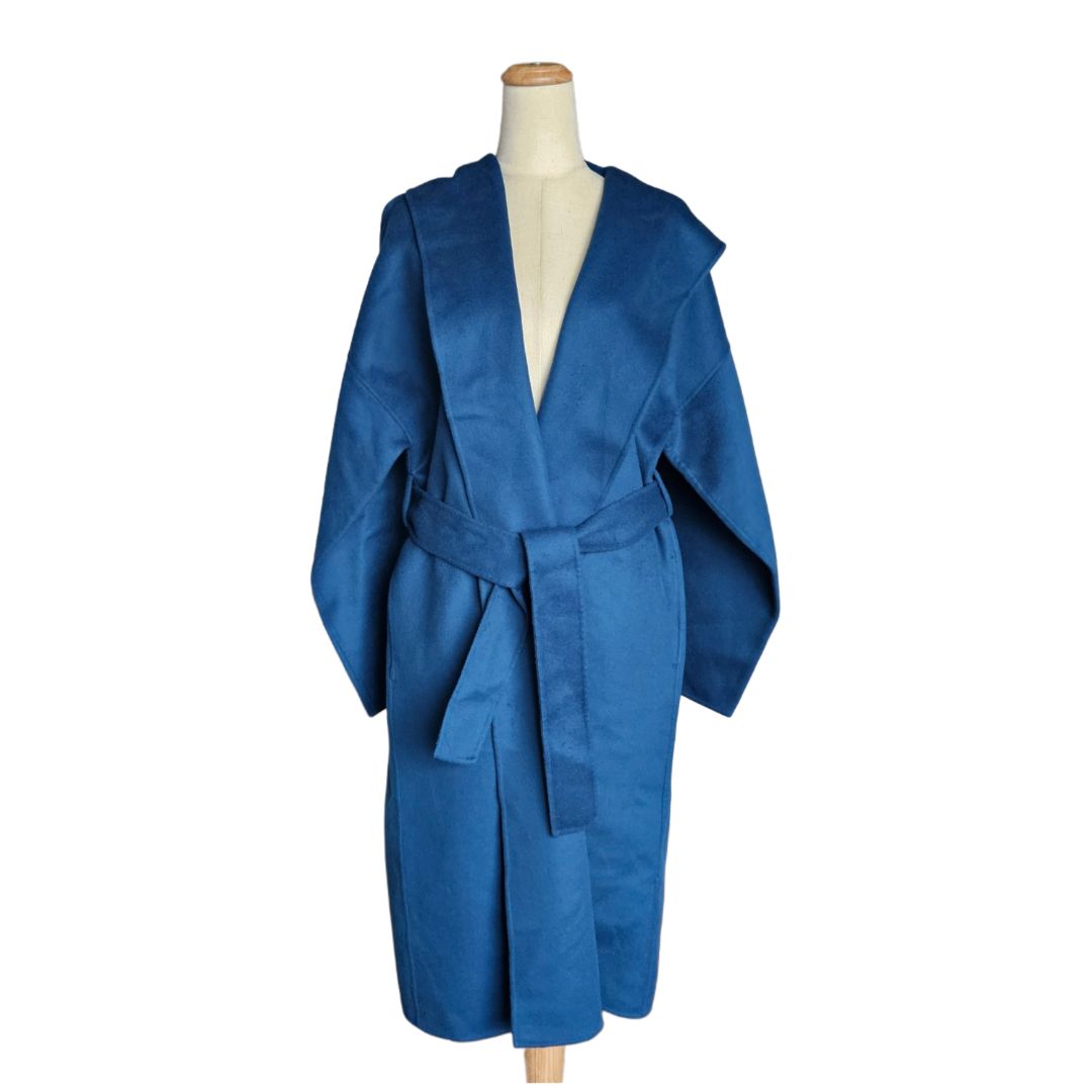 Zimmermann Teal Blue Wool Belted Hooded Long Jacket