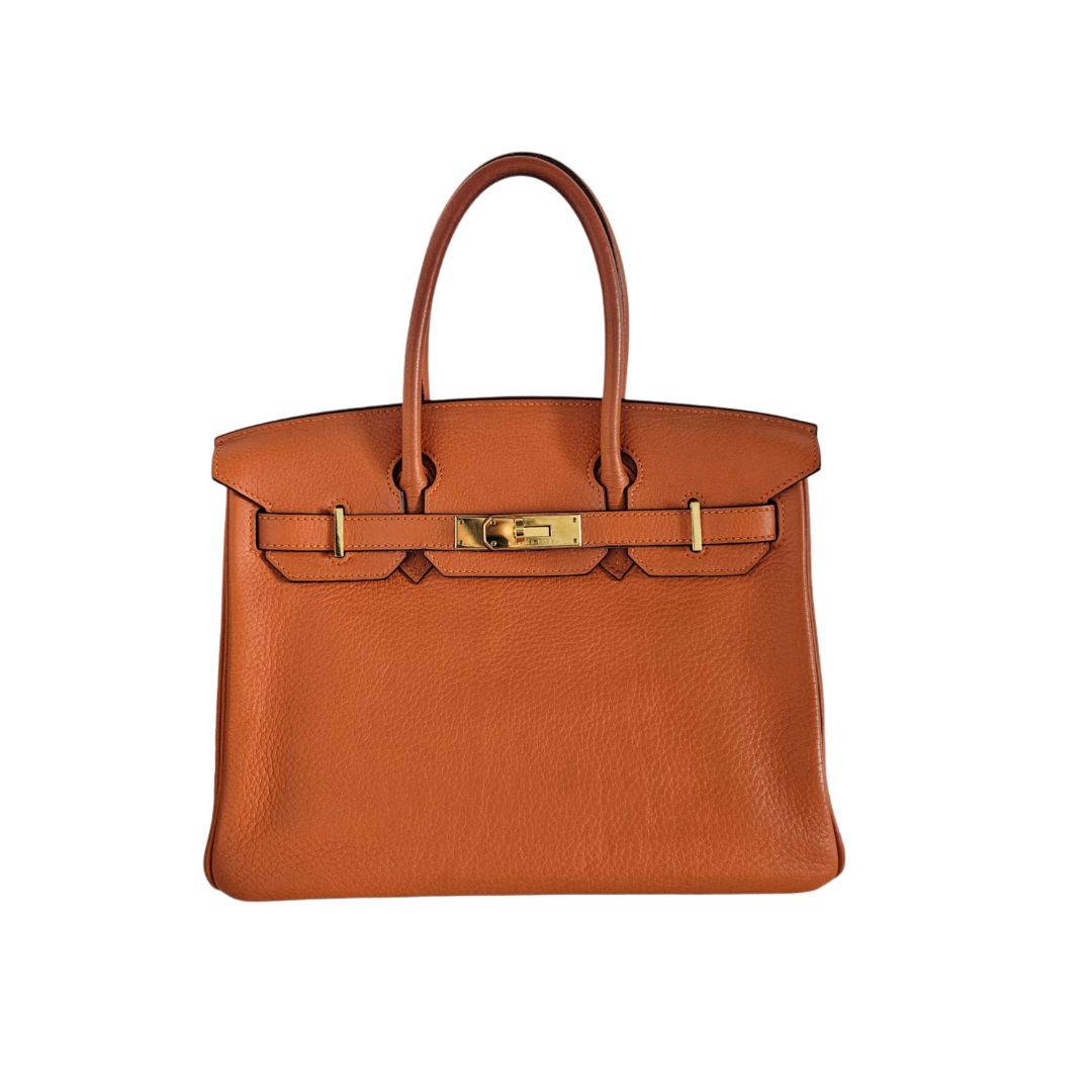 Hermès 30 Orange Clemence Leather with GHW Birkin Bag