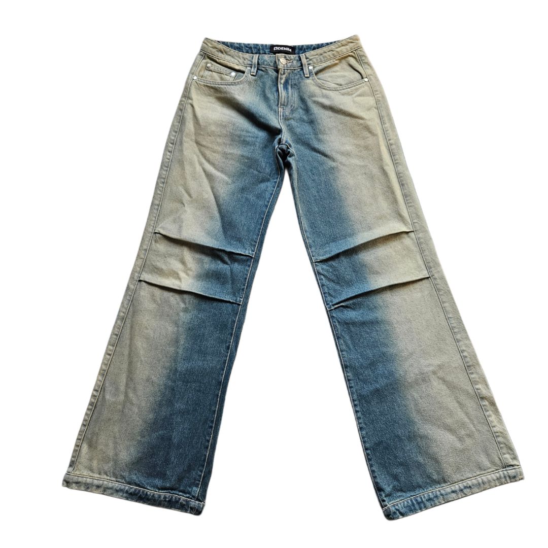 بنطلون جينز واسع الساق من EB Denim باللونين الأزرق والبيج، مقاس 26