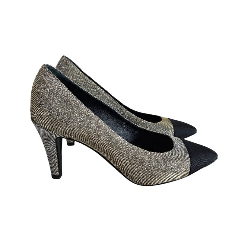 Chanel Metallic & Glittery Pointed Toe Pumps, Size 37.5