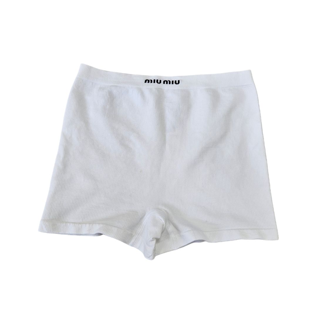 Miu Miu White Ribbed Boxer Logo Shorts