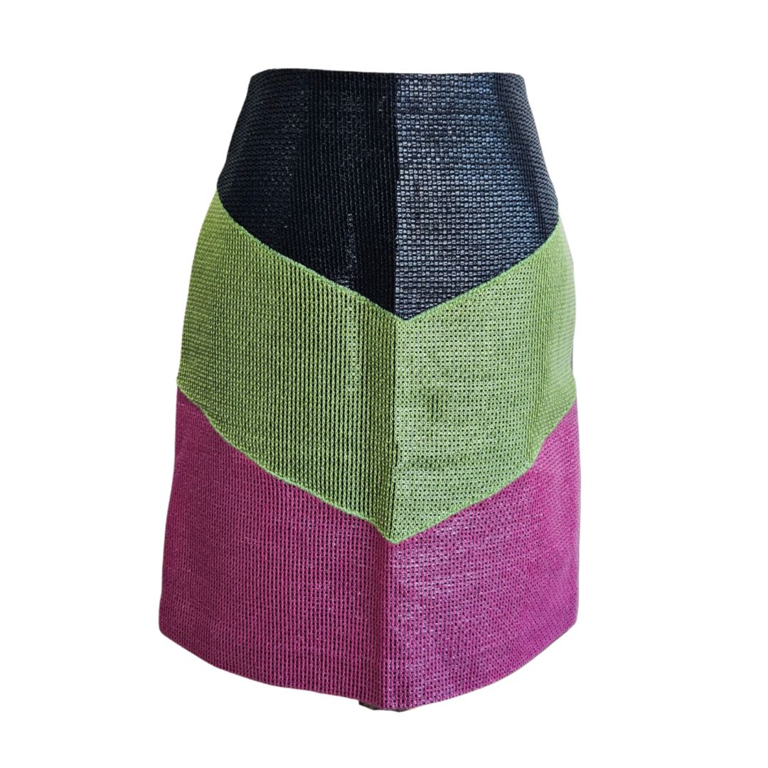 Carven Tricolor Raffia Pencil Cut Skirt