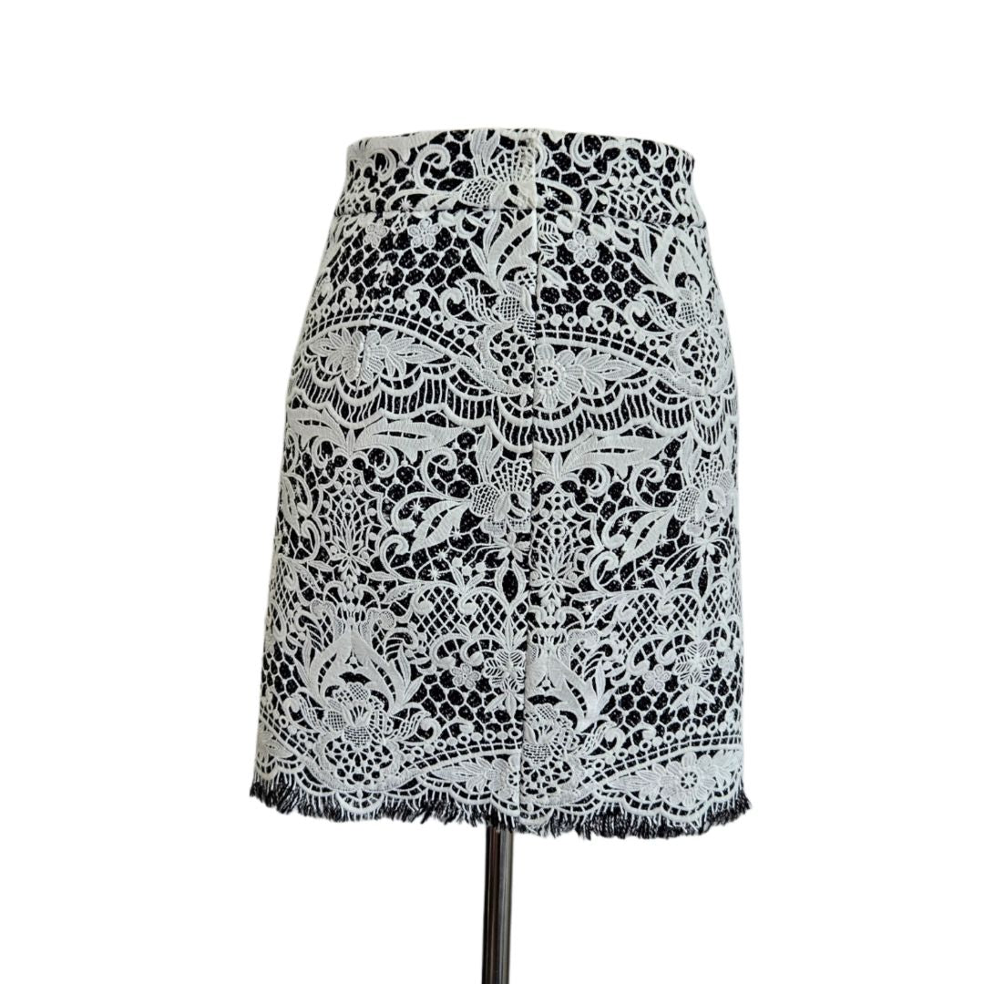 Maje White/Black Embroidered Lace Short Skirt
