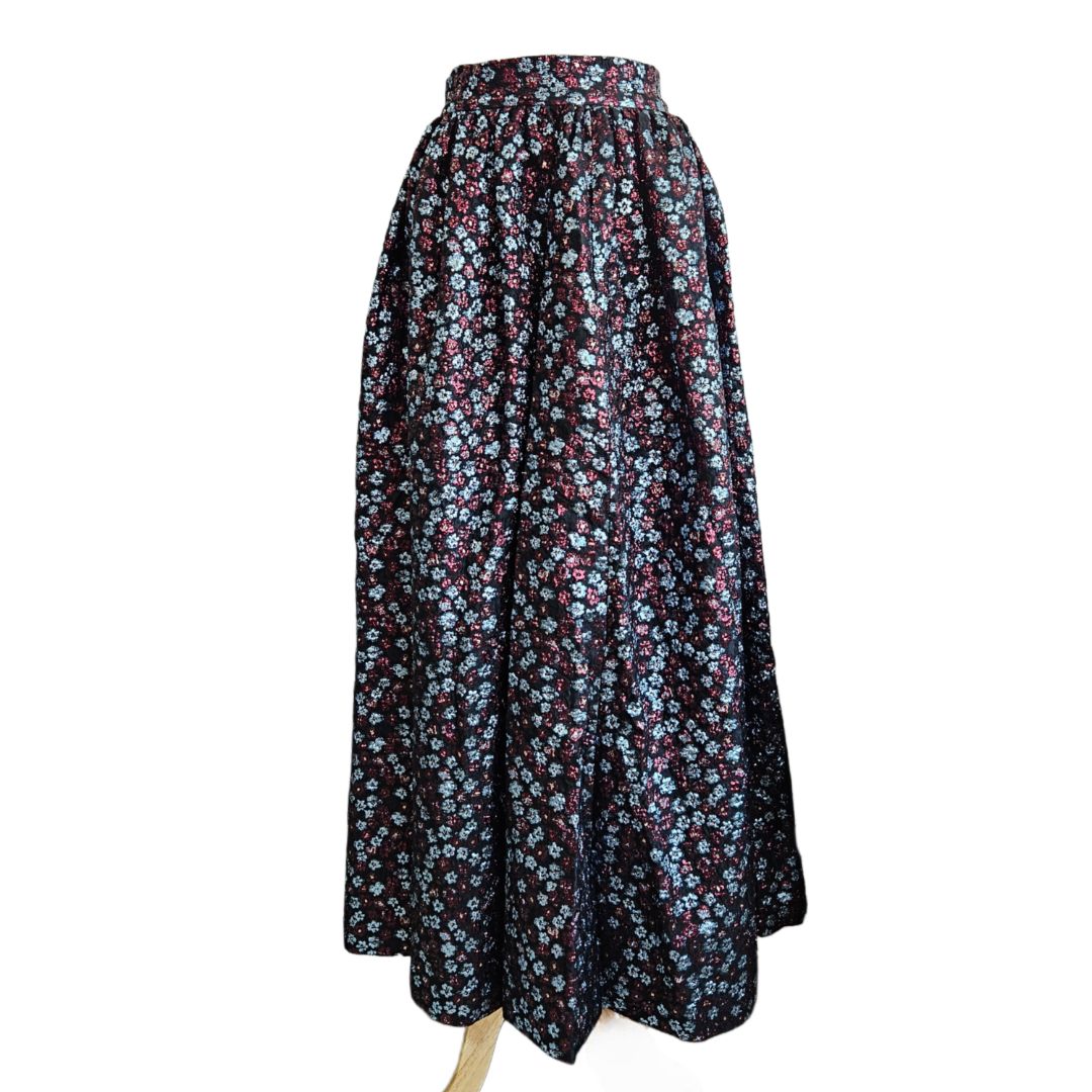Ingie Paris Metallic Floral Print Long Flared Skirt