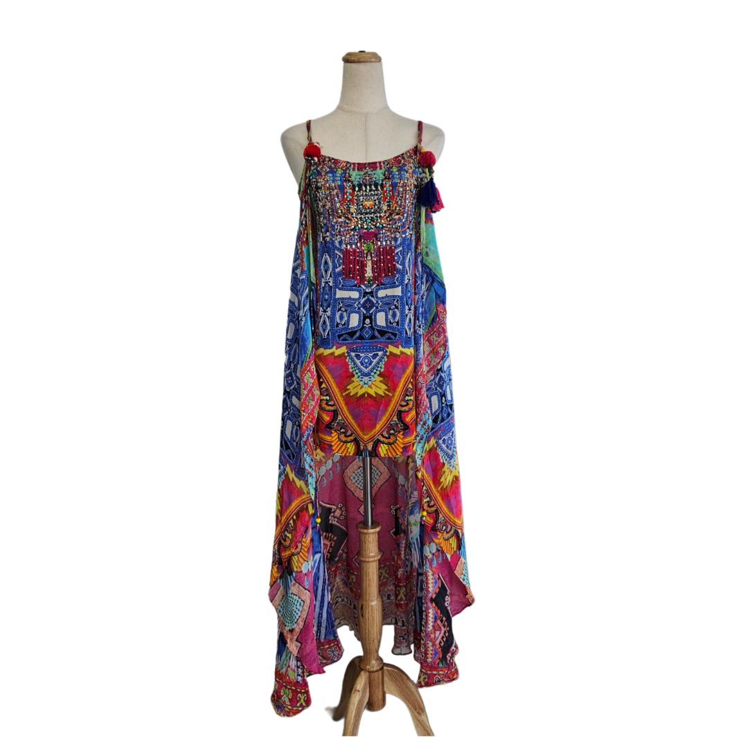 Camilla Multicolor Beaded Printed Mini With Overlay Dress