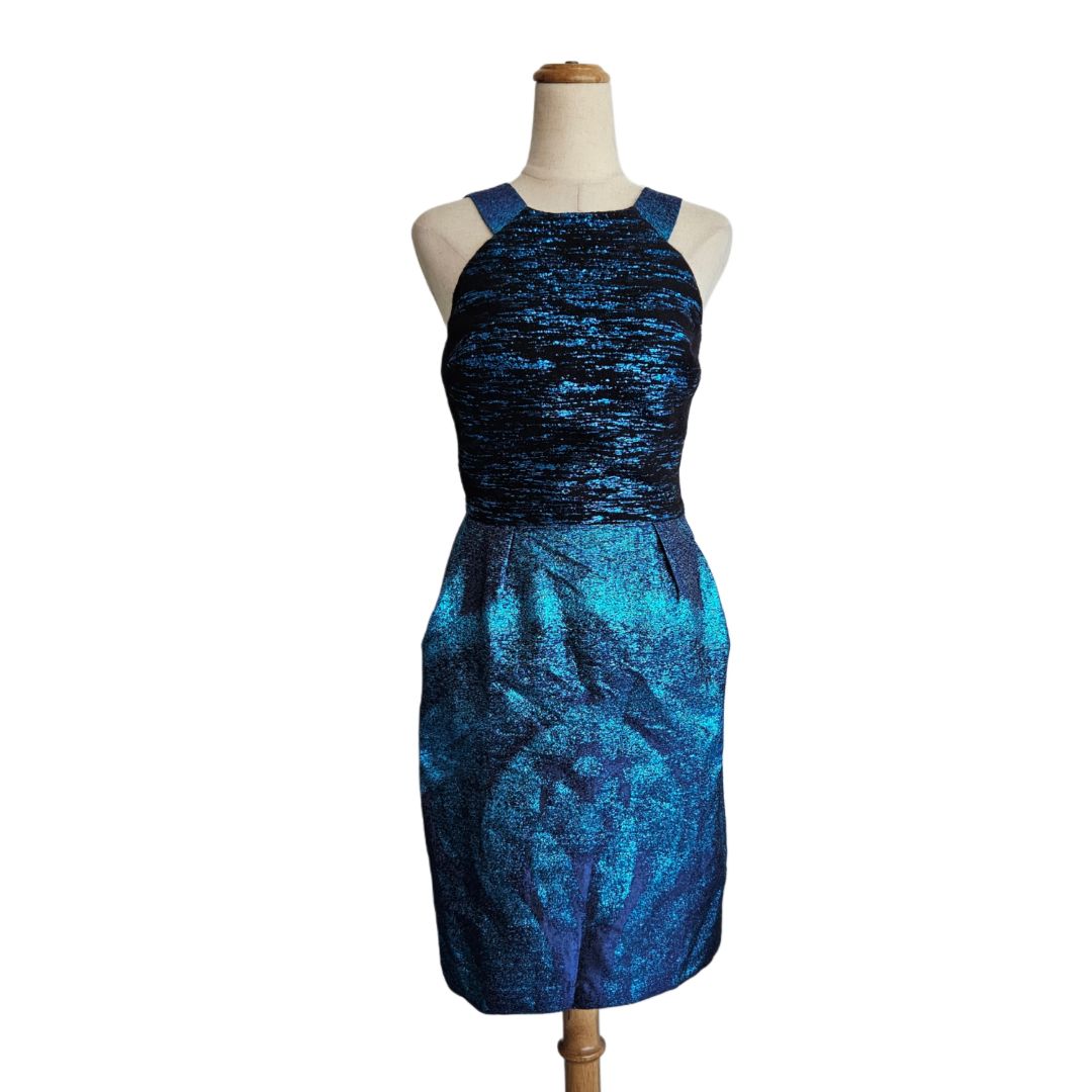 Versace Metallic Blue Sleeveless Midi Dress