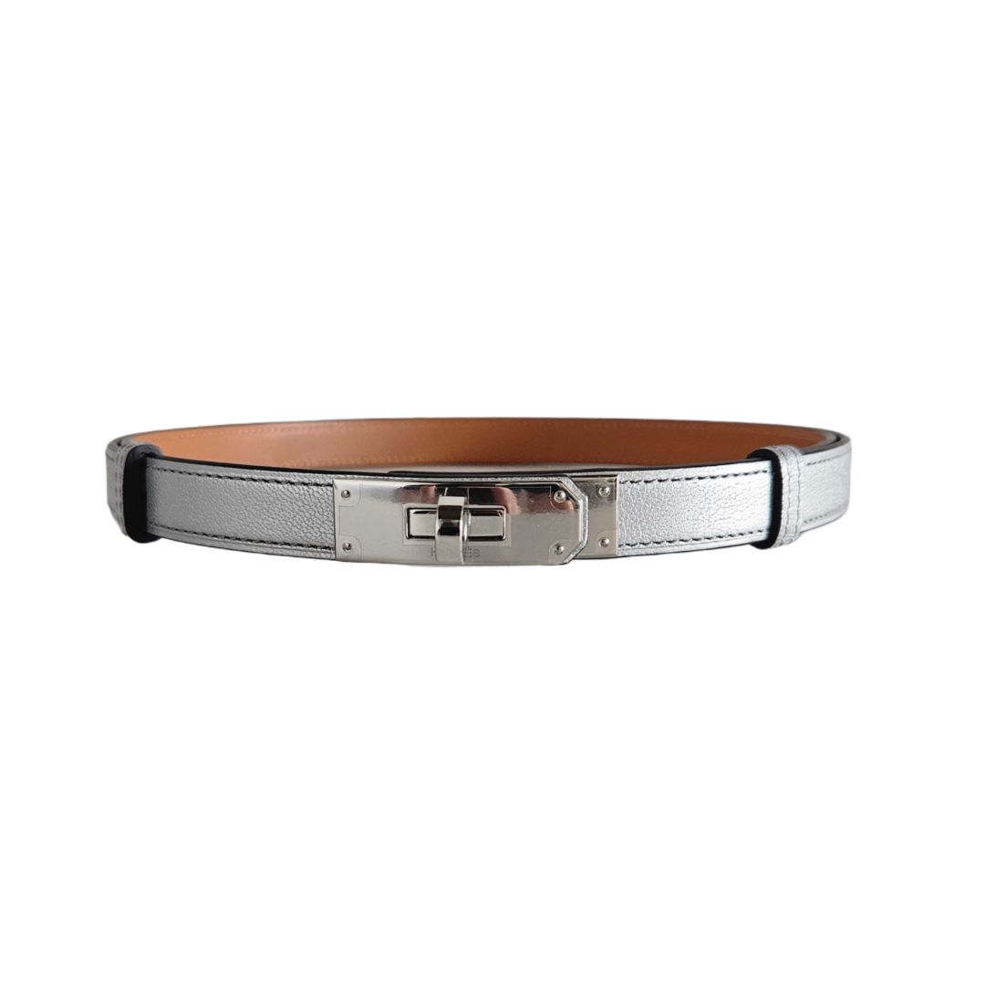 Hermes Kelly Argante Chevre Belt, Silver (Rare)