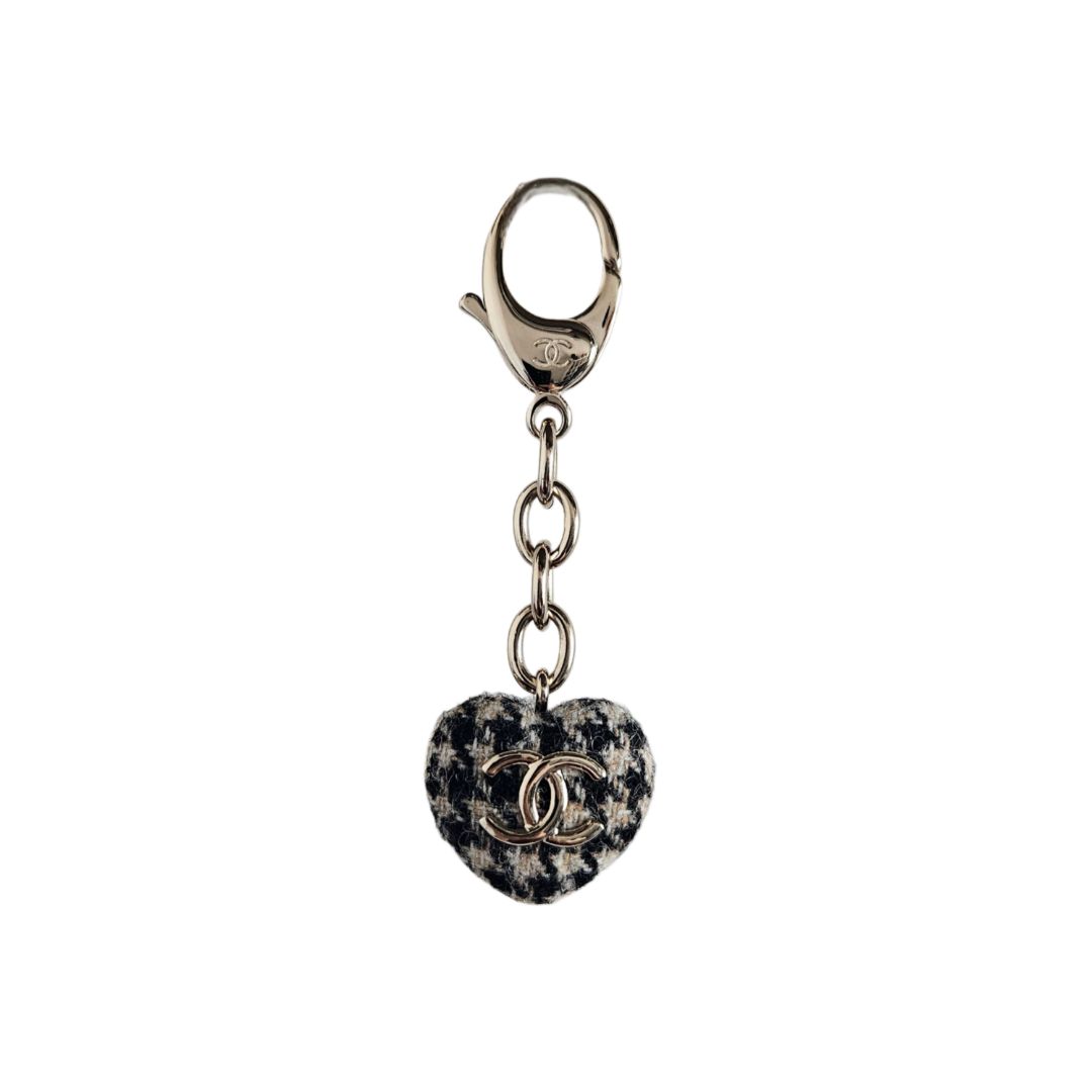 Chanel Tweed Houndsooth Heart Keychain
