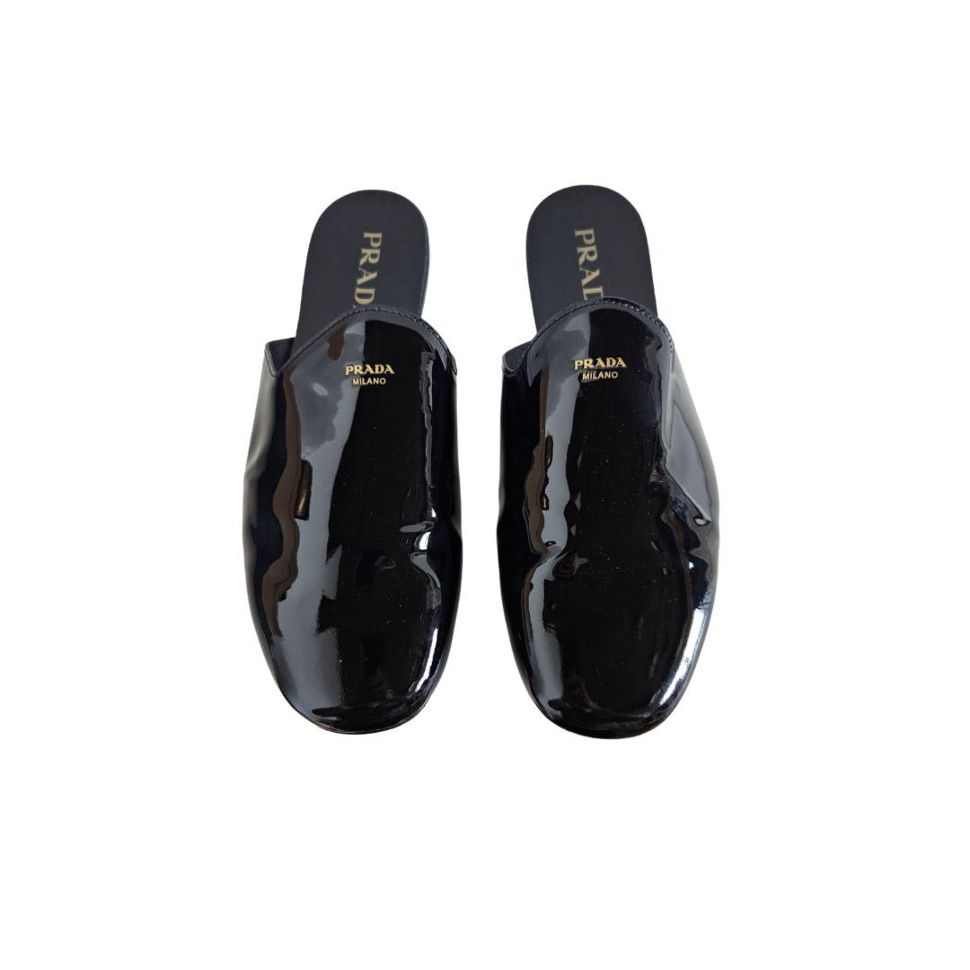 Prada Black Patent Leather Mens Mules