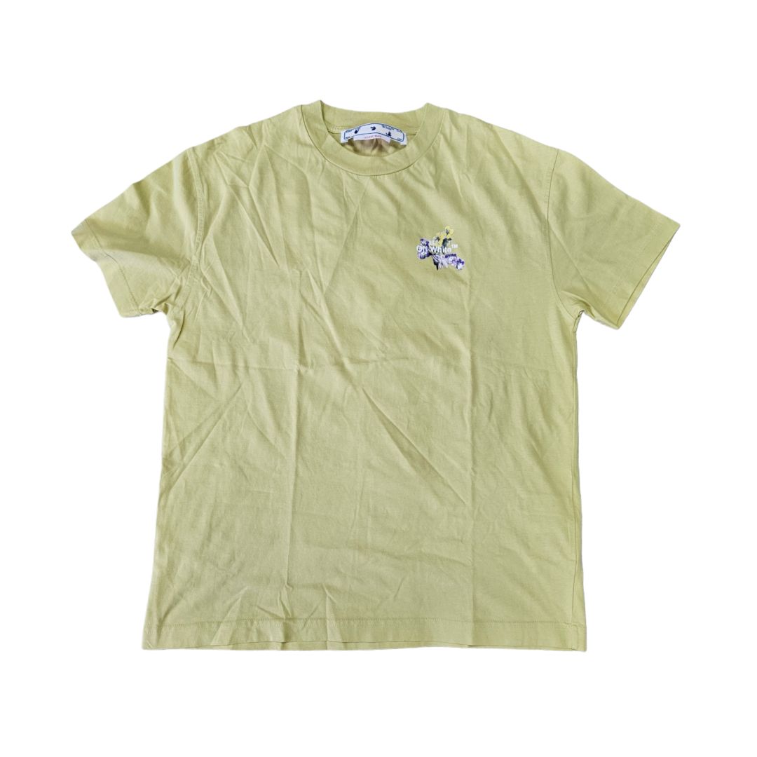 Off-White Light Yellow With Floral Design At The Back T Shirt