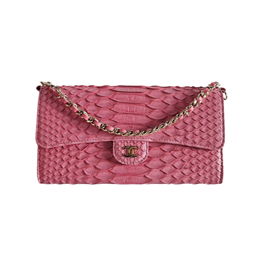 Chanel Pink Python Skin Wallet On Chain, brand new