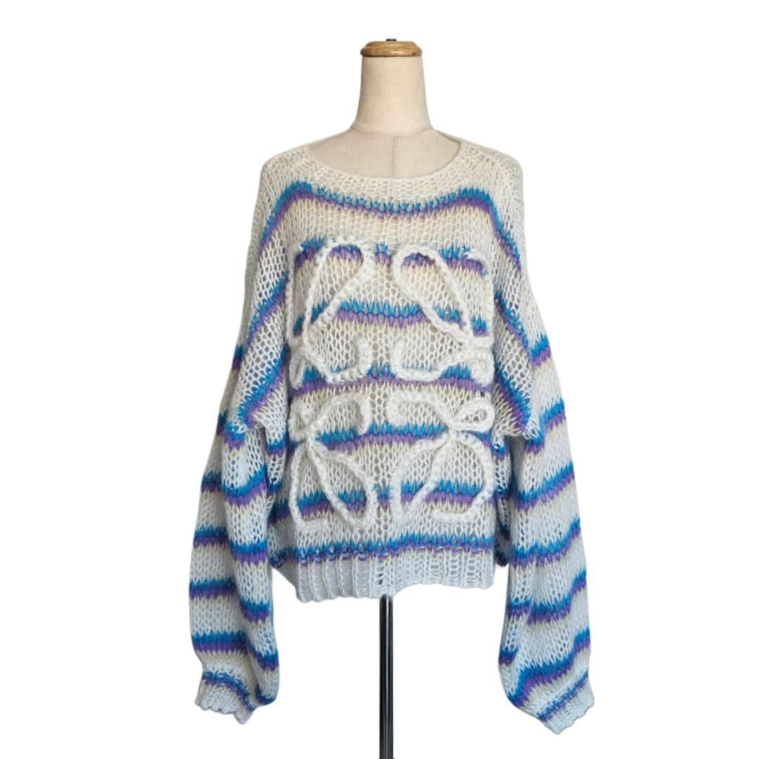 Loewe Anagram Blue & White Striped Mohair Blend Sweater