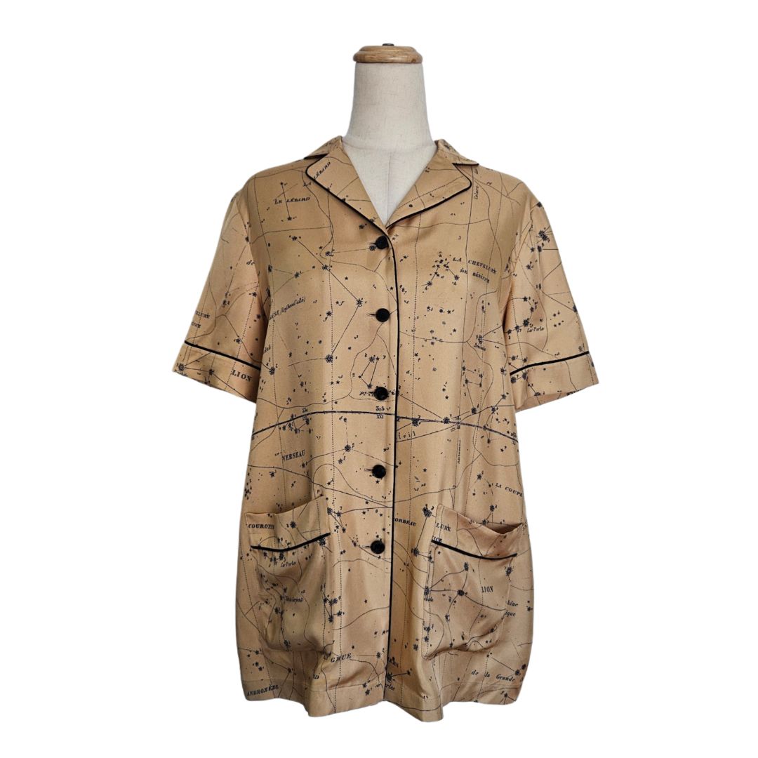 Christian Dior Gold/Multicolor Zodiac Sign Print Silk Shirt