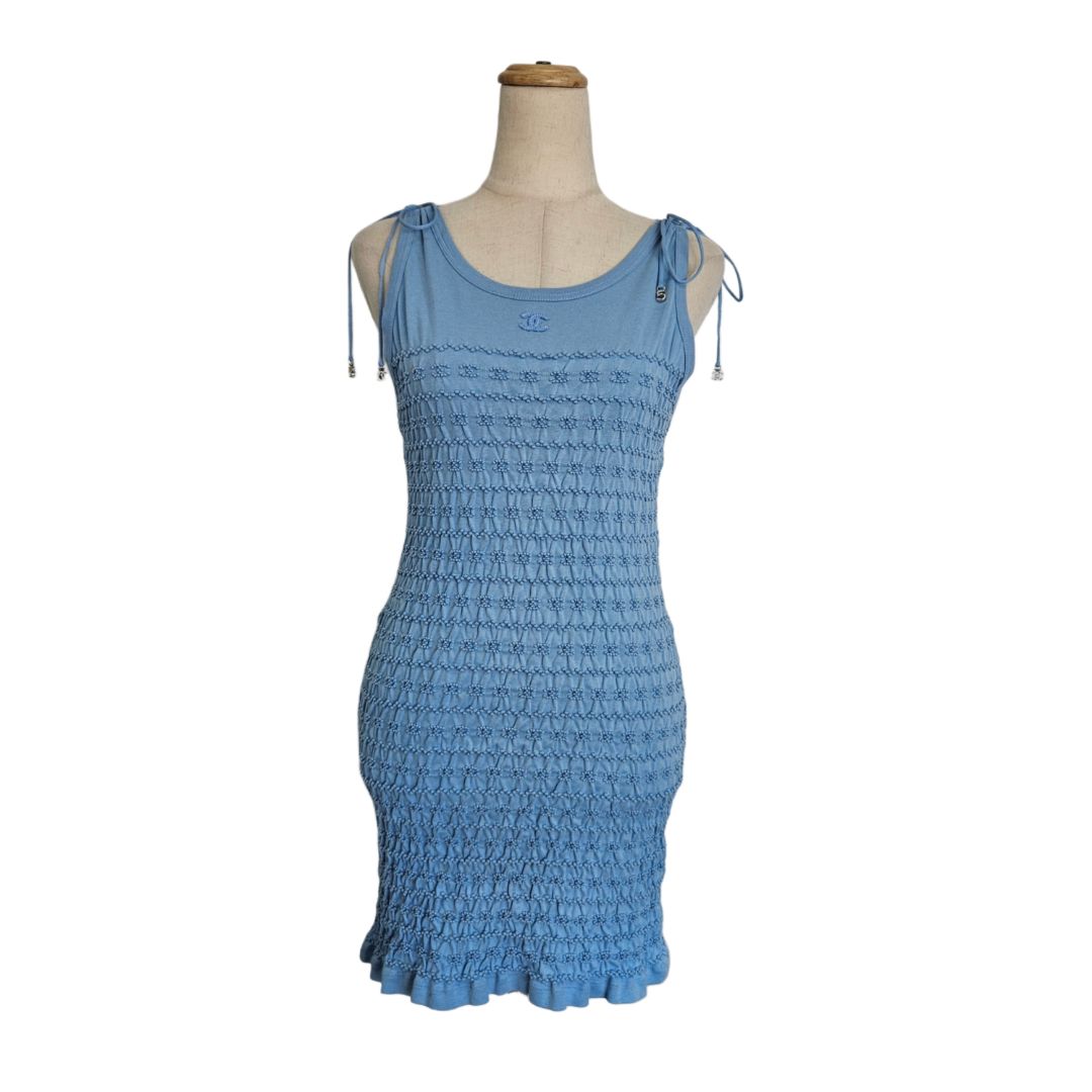 Chanel CC 23P Light Blue Sleeveless Knit Dress