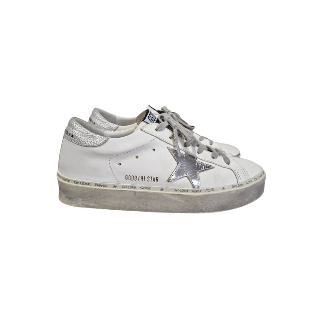 Golden Goose White Leather Lace Up Sneaker, size 38
